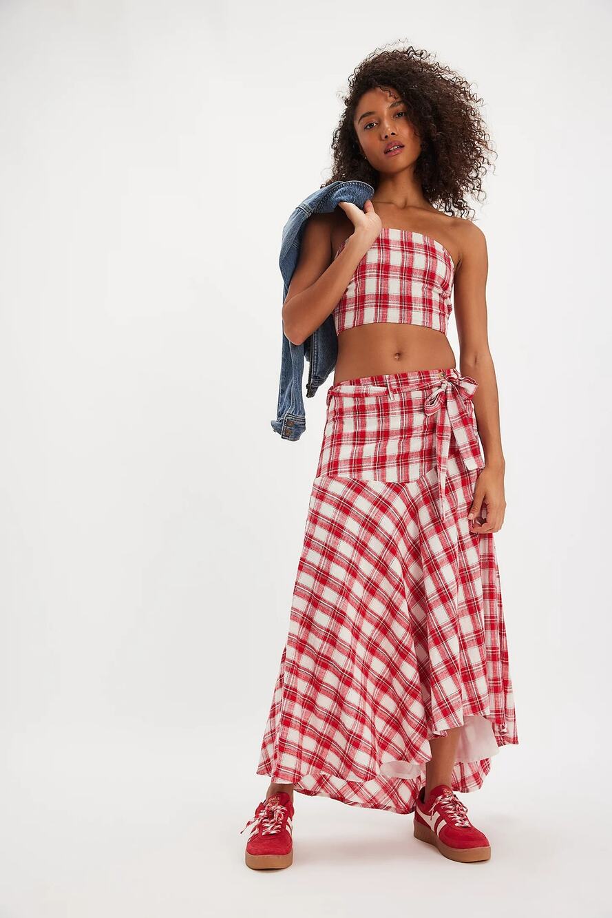 New FREE PEOPLE After You Set MAXI SKIRT + TOP $168 LARGE Red & White
